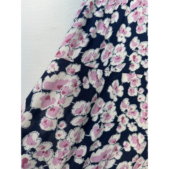 Abercrombie & Fitch Womens Floral Flowy Dress S Navy Pink White Elastic Waist Sm - Picture 14 of 16